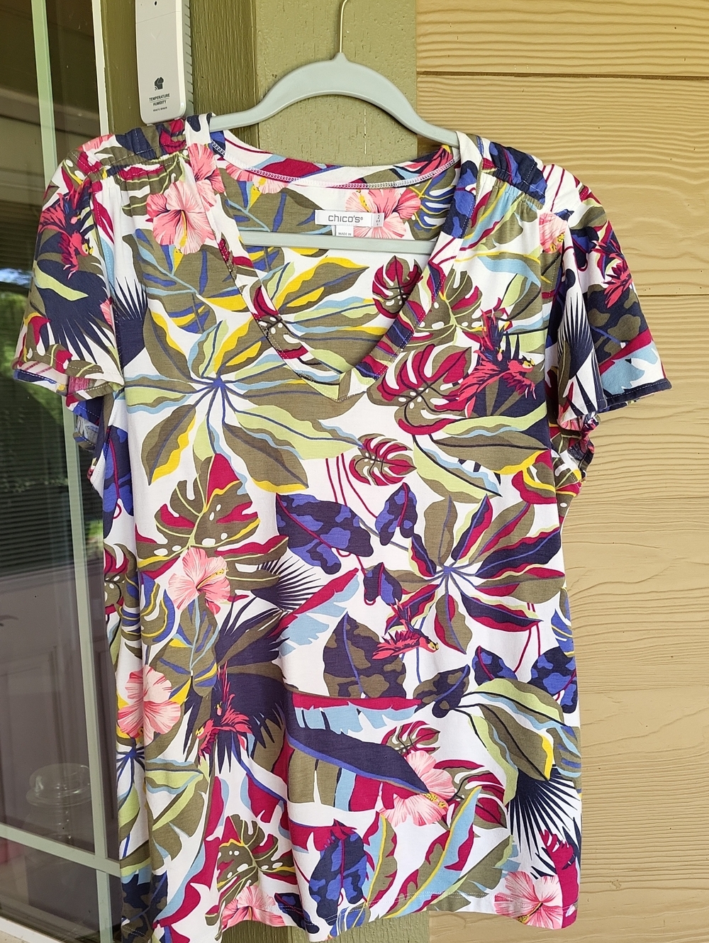 Chico's Tropical Flutter Sleeve Top